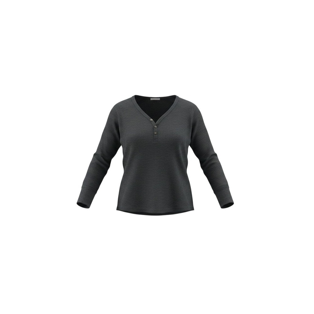 Terra & Sky Henley Top Womens 0X 14W Black New Waffle Knit Long Sleeve V-Neck